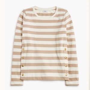 J. Crew Factory Striped Button Side Tee in Ivory